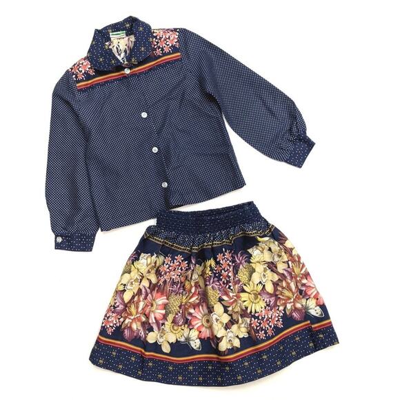 Vintage Pebble Creek Skirt Outfit Girls Size 2T Navy Floral - Picture 1 of 5